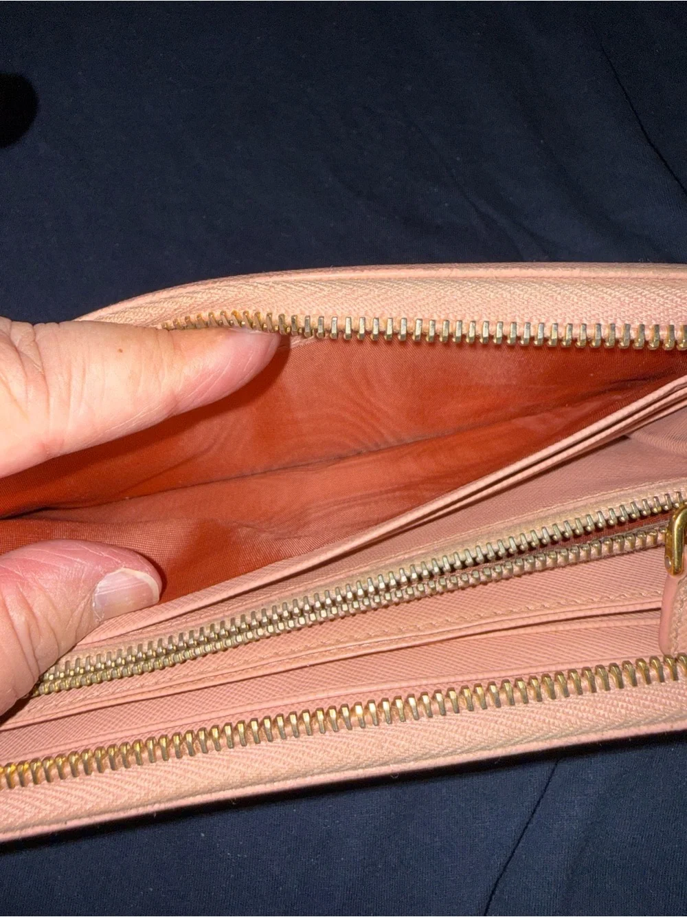 Prada Bow Zip-Around Wallet in Pale Peach with Gold Logo